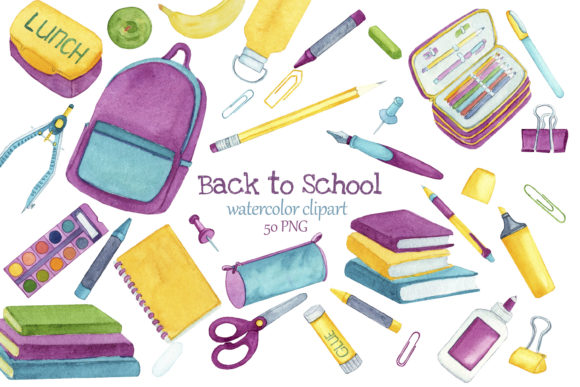 Back to School Watercolor Clipart